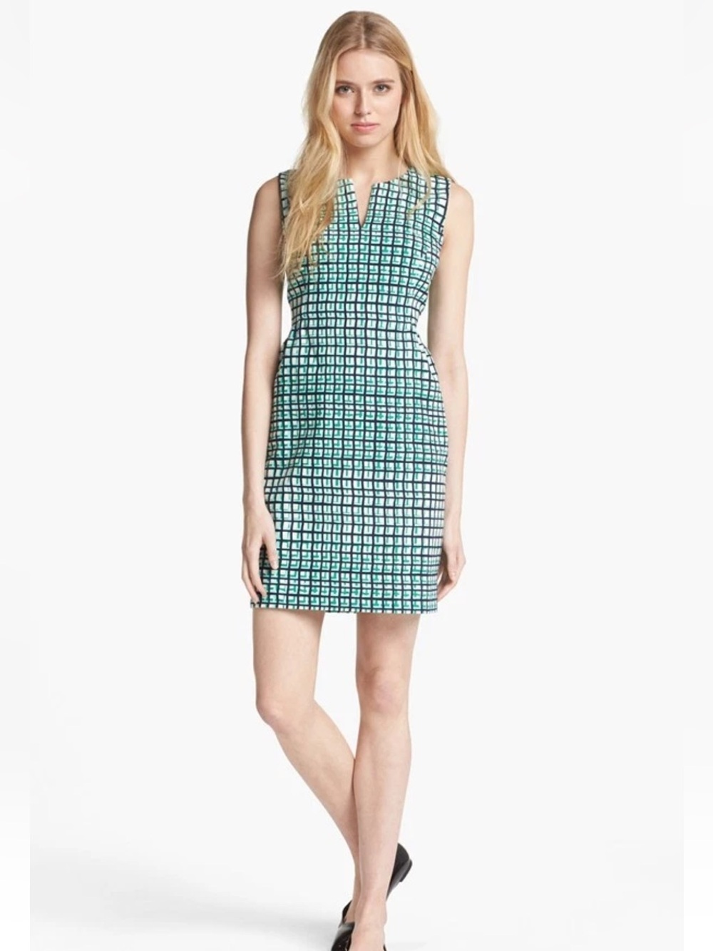 kate spade Teal and White Grid Sheath Mini Dress size 2 sleeveless - Picture 4 of 5